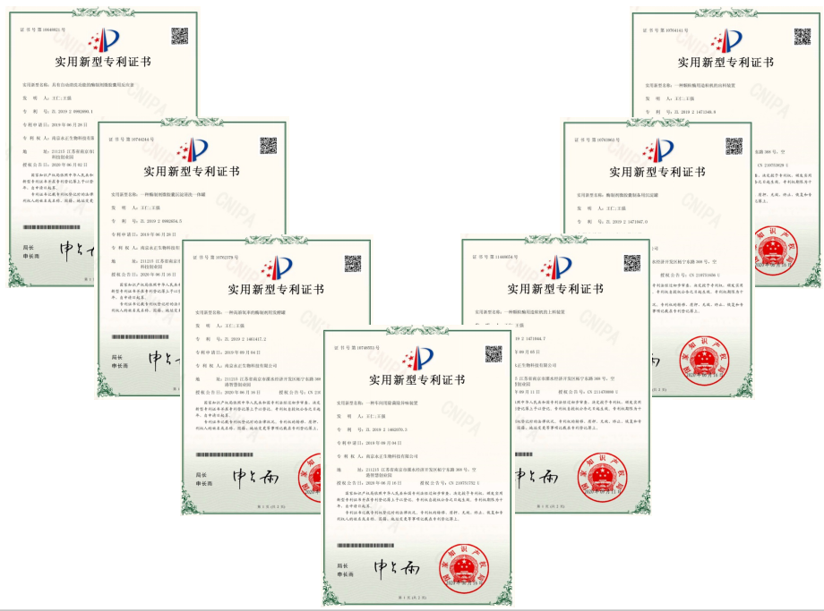 南京永正生物各項(xiàng)新型專利證書